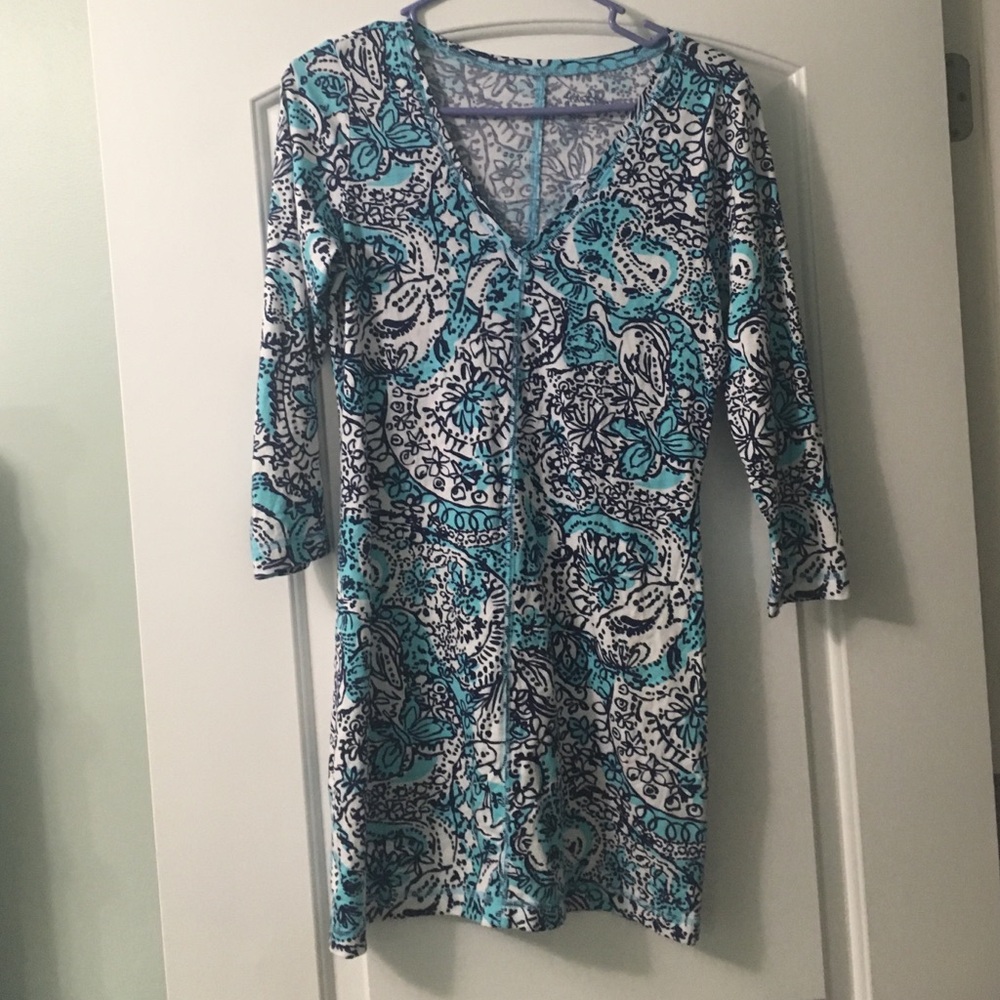 Blue and White Patterned Women's Dress